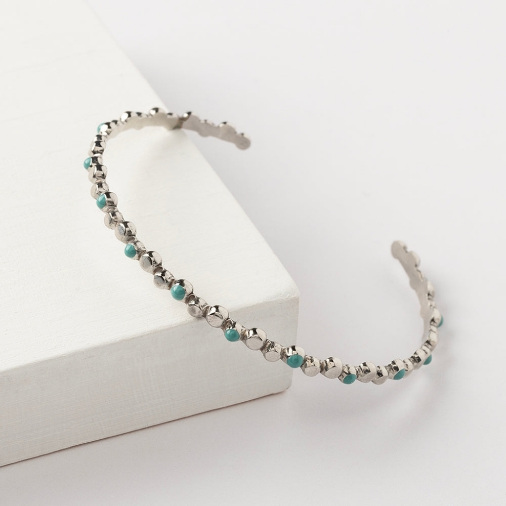 NEW Plunder Kinsley Silver Stainless Steel Turquoise Cuff Bangle Bracelet - Picture 4 of 9